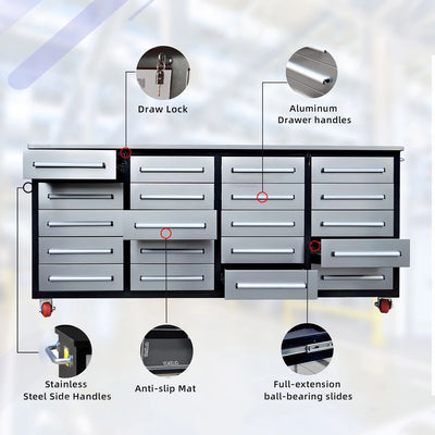 Chery Industrial 7ft 20-Drawer Storage Workbench with Wheels - SUIWB0720RDAC