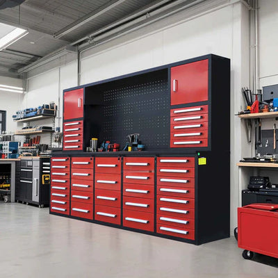Chery Industrial 10ft Workbench Cabinet(40 Drawers, 2 Cabinets & 1 Pegboard) - WW000216