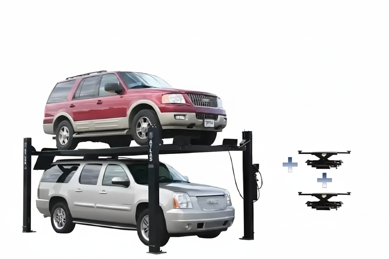 Atlas PRO9000 9,000 lb 4-Post Lift with Dual RJ35 Sliding Jacks – Garage Combo