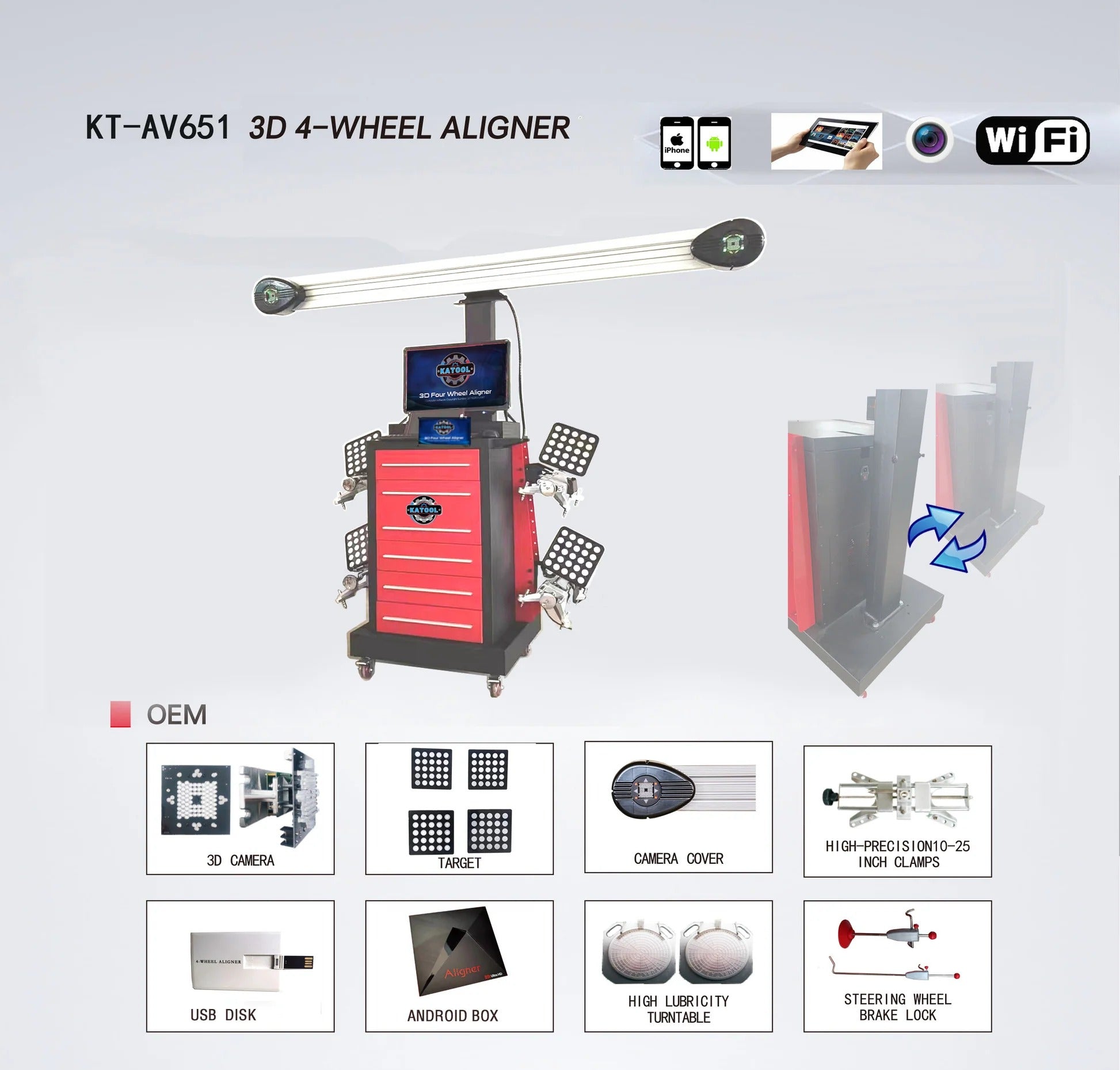 Katool AV651 3D Wheel Alignment Machine for 2-Post and Scissor Lifts