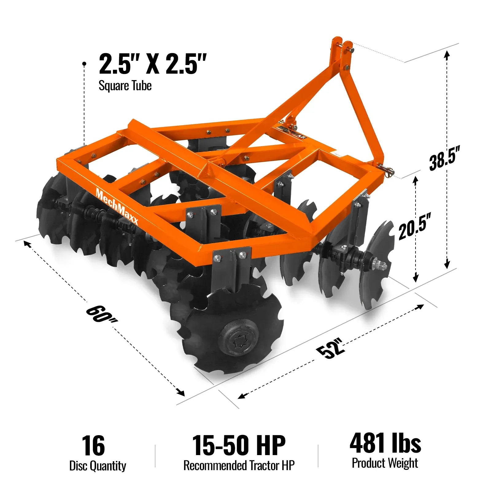 MechMaxx 60" Tractor Notched Disc Harrow, 3-Point Hitch, Model DH60
