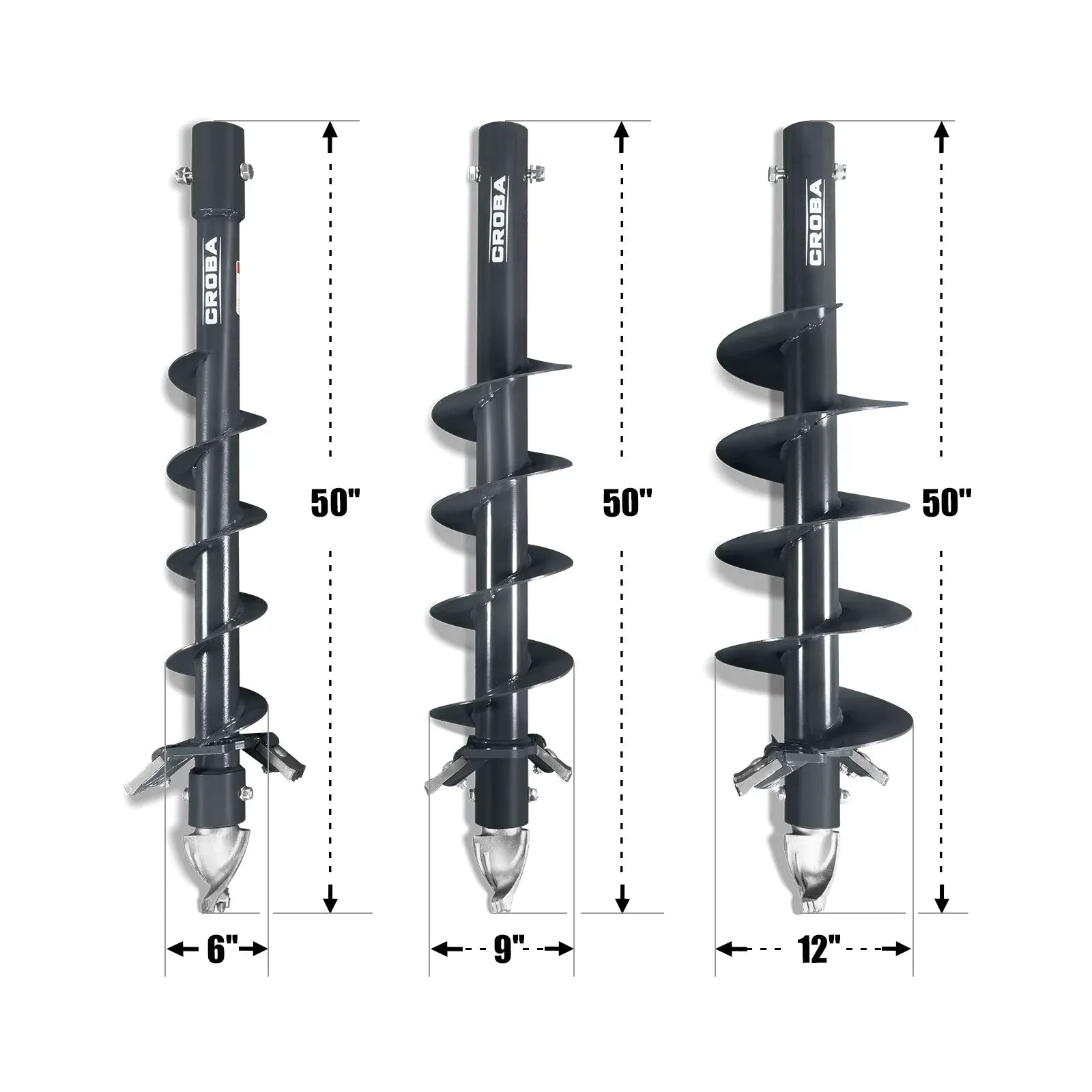 MechMaxx Mini Skid Steer Drive Auger Attachment with 6", 9", and 12" Auger Bits