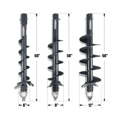 MechMaxx Mini Skid Steer Drive Auger Attachment with 6", 9", and 12" Auger Bits