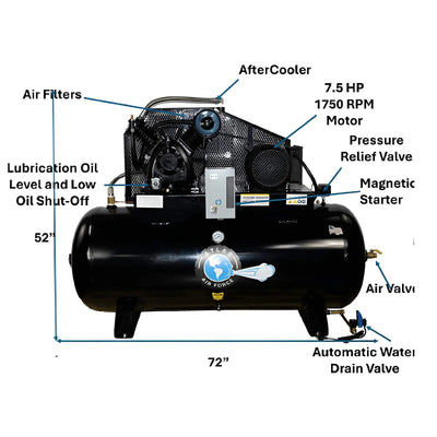 Atlas Air Force AF10 10HP 120 Gallon Horizontal Air Compressor, Single Phase