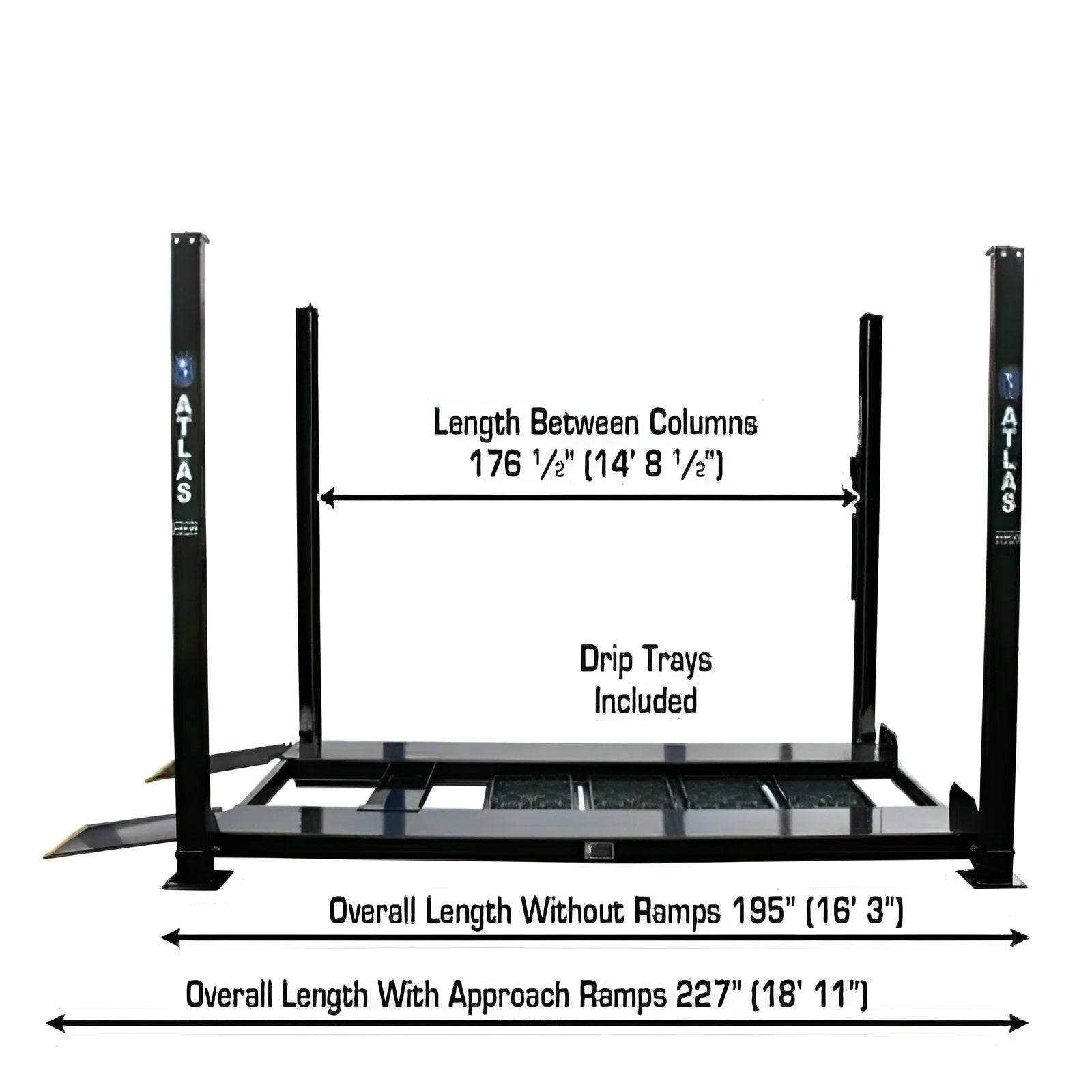 Atlas PRO8000EXT-L 8,000 lb 4-Post Lift with Dual RJ35 Sliding Bridge Jacks Combo