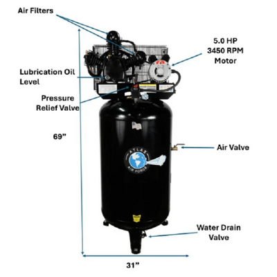 Atlas Air Force AF6 5HP Air Compressor with 80-Gallon Tank