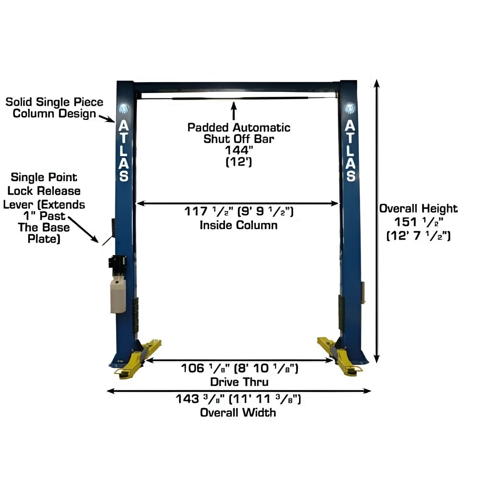 Atlas OHX10000X 10,000 lb Extra-Tall Heavy-Duty 2-Post Lift – Commercial Grade