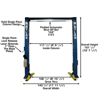 Atlas OHX10000X 10,000 lb Extra-Tall Heavy-Duty 2-Post Lift – Commercial Grade