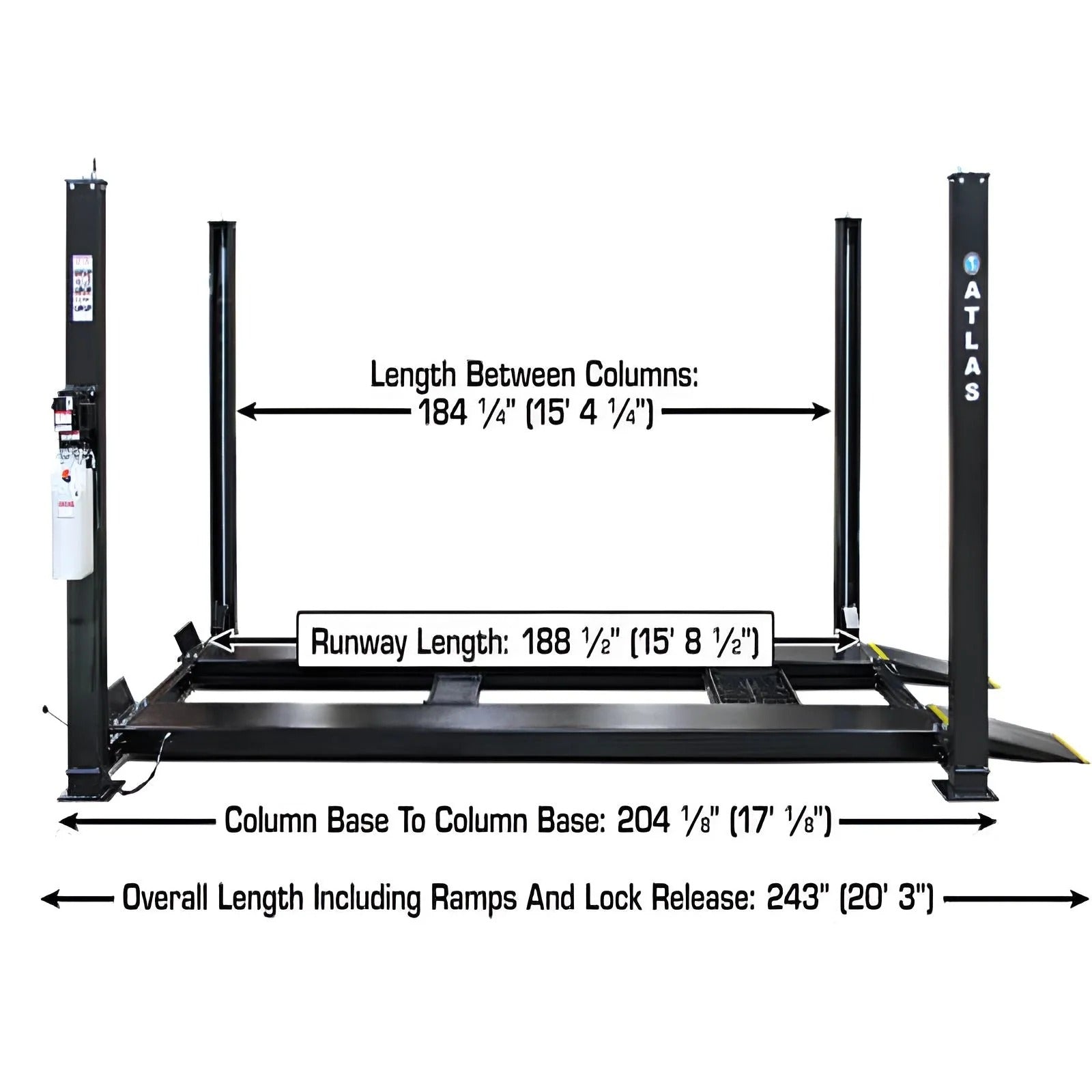 Atlas APEX9 ALI Certified 9,000 lb 4-Post Car Lift with RJ6 Rolling Bridge Jacks Combo