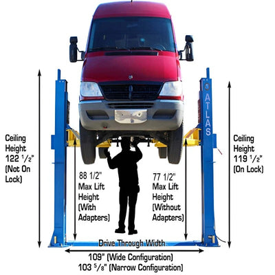 Atlas BP12000X 12,000 lb Baseplate 2-Post Lift – Heavy-Duty Low Ceiling Commercial Lift