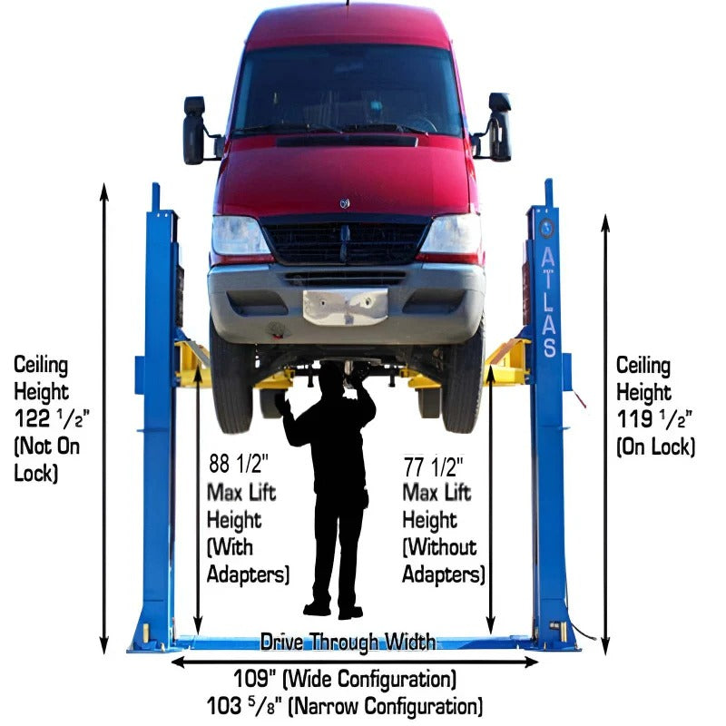 Atlas BP12000X 12,000 lb Baseplate 2-Post Lift – Heavy-Duty Low Ceiling Commercial Lift