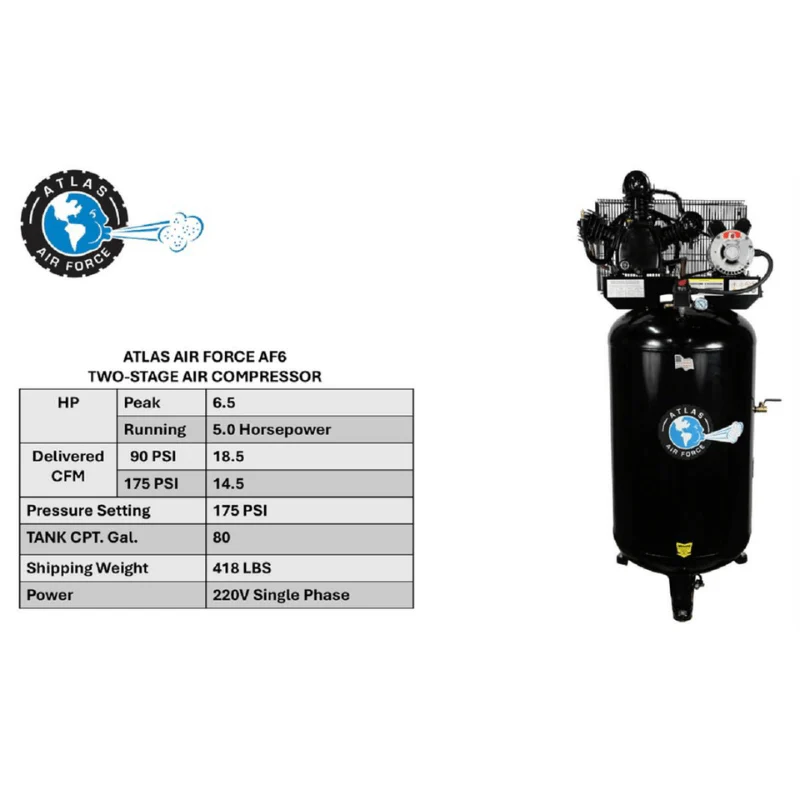 Atlas Air Force AF6 5HP Air Compressor with 80-Gallon Tank