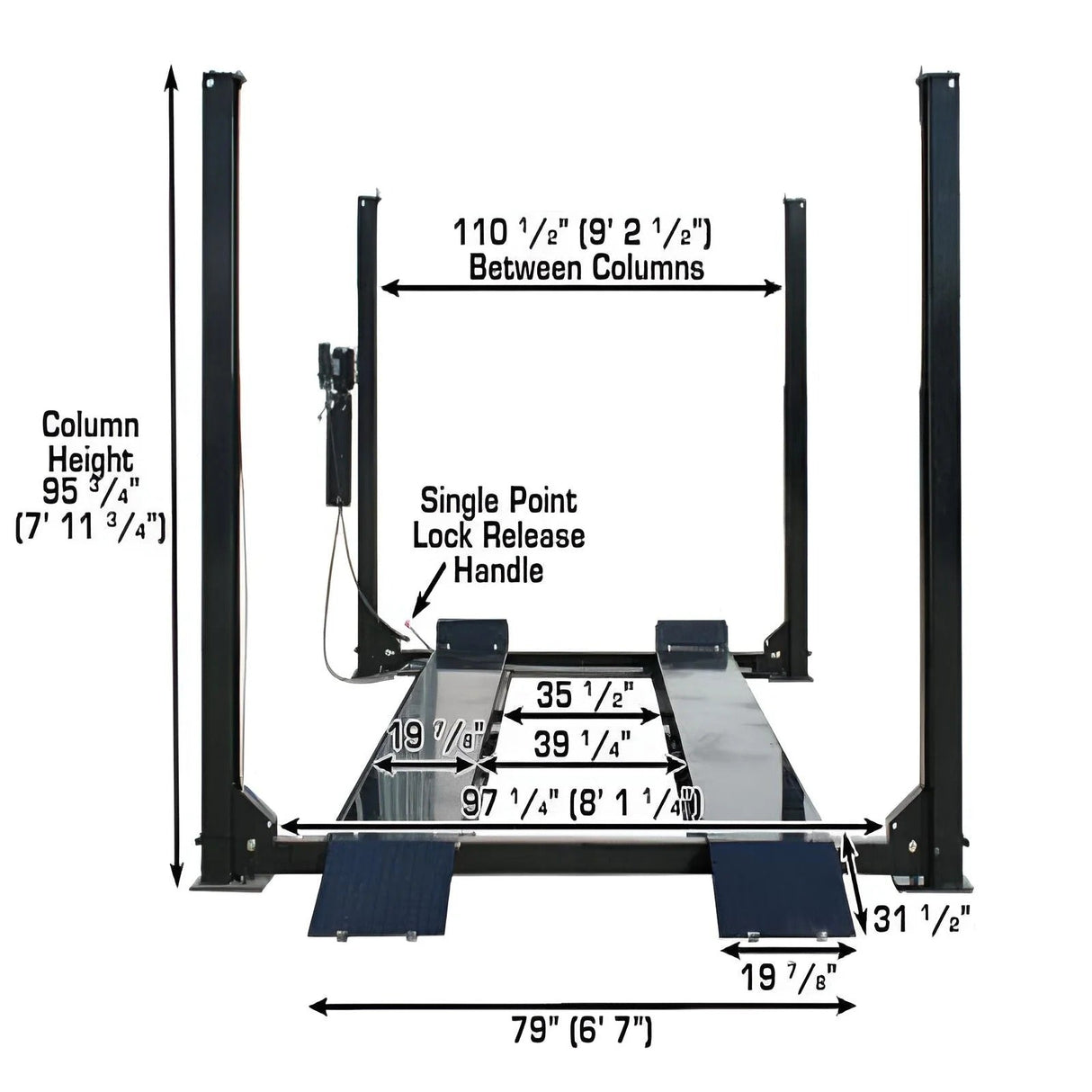 Atlas PRO9000 4-Post Vehicle Lift with RJ6 Rolling Bridge Jacks Combo