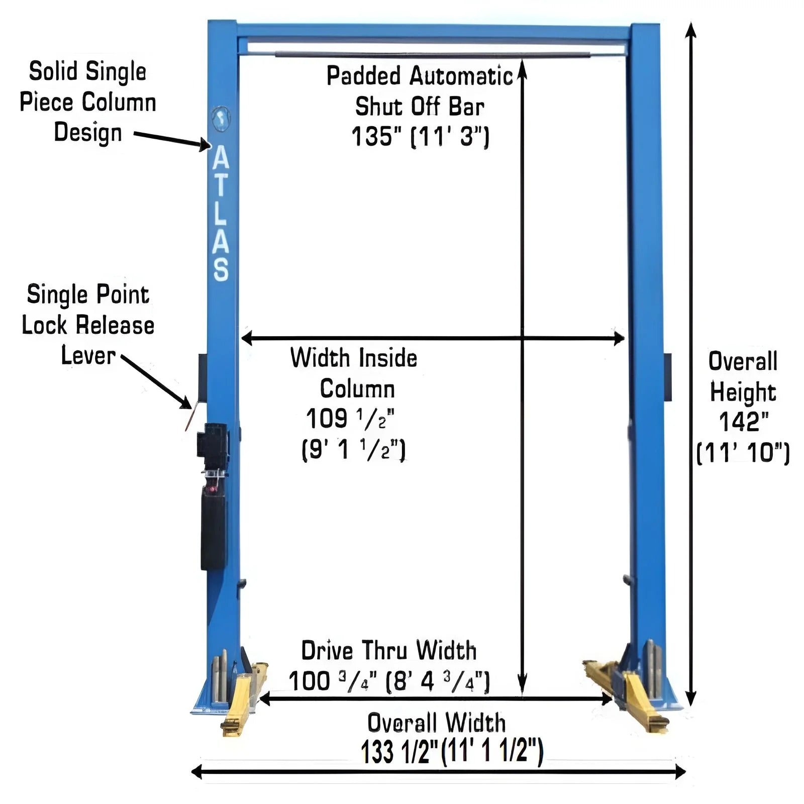 Atlas 9OHSC Overhead 2-Post Lift with Lawn Mower Adapter Combo