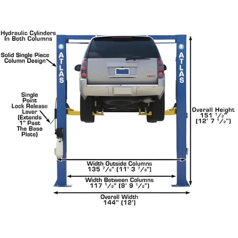 Atlas OHX10000X 10,000 lb Extra-Tall Heavy-Duty 2-Post Lift – Commercial Grade
