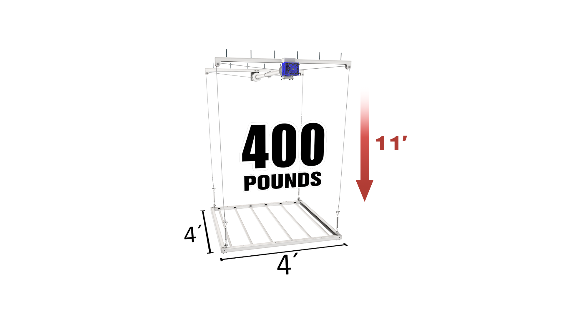 EZ Garage Storage E-Z Lift 4 ft x 4 ft Overhead Storage Lift 8 ft Drop 400 lb - R4X4