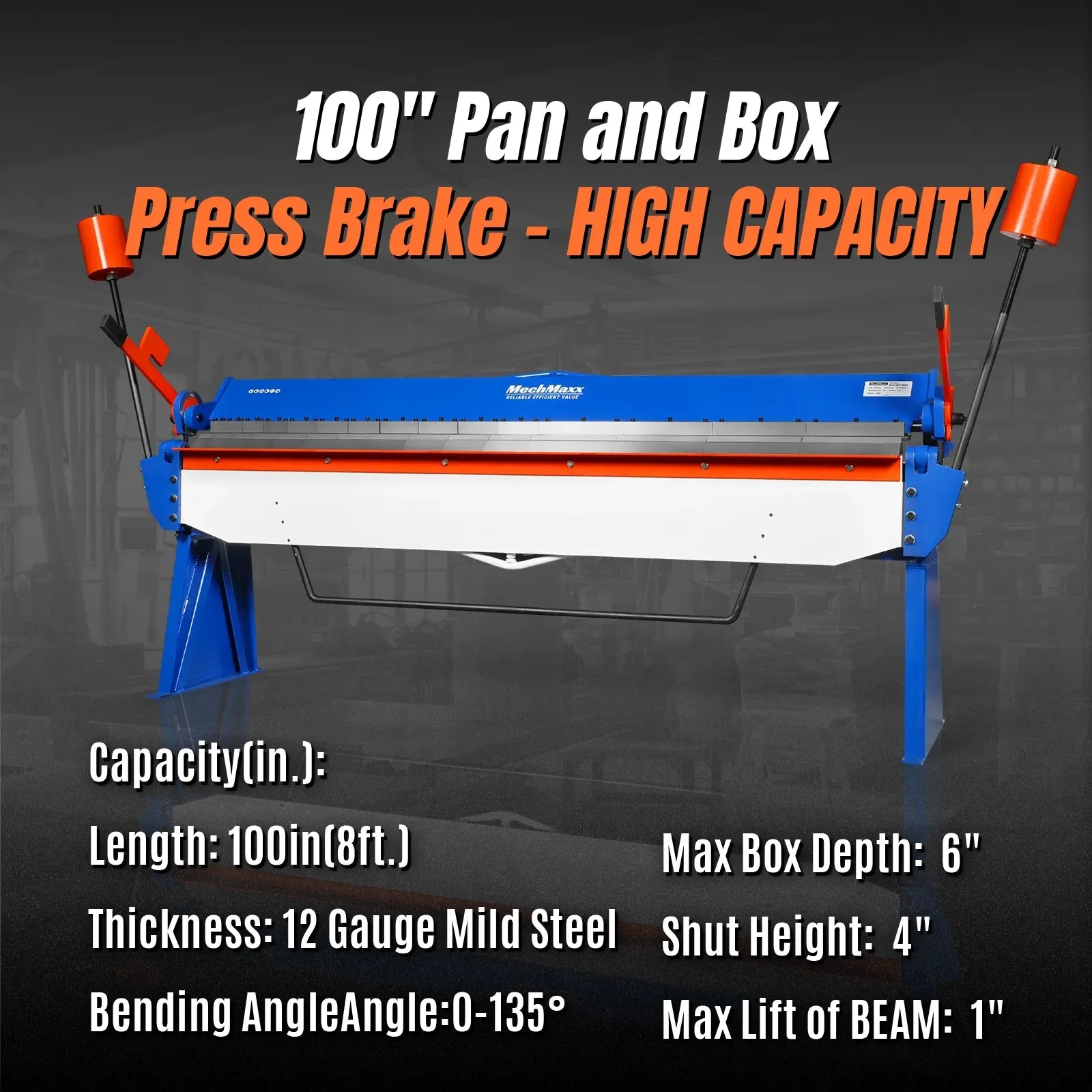 MechMaxx 100" Sheet Metal Brake, 12 Gauge Capacity, Model PB10012