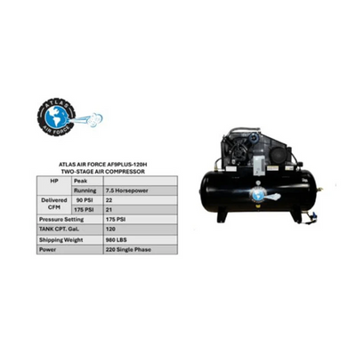 Atlas Air Force AF9P 7.5HP Air Compressor with 120-Gallon Tank and Plus Package