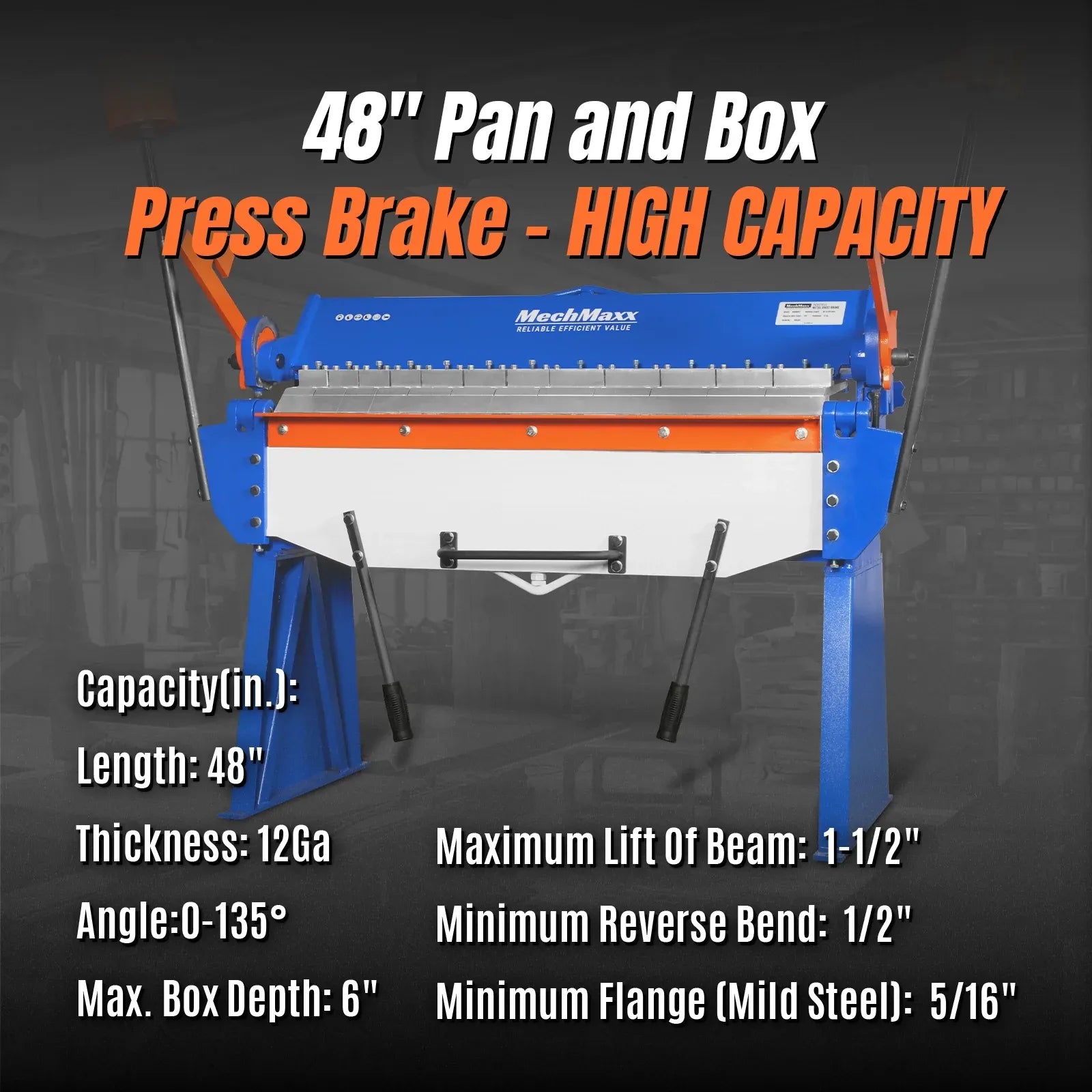 MechMaxx 48" Heavy Duty Pan and Box Brake, 12 Gauge Capacity, Model PB4812