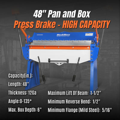 MechMaxx 48" Heavy Duty Pan and Box Brake, 12 Gauge Capacity, Model PB4812