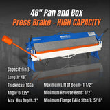 MechMaxx 48" Manual Pan and Box Brake with 16 Gauge Capacity, Model 500301