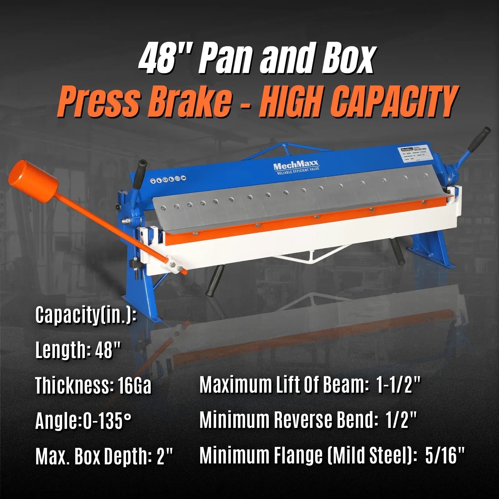 MechMaxx 48" Manual Pan and Box Brake with 16 Gauge Capacity, Model 500301