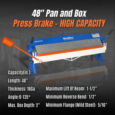 MechMaxx 48" Manual Pan and Box Brake with 16 Gauge Capacity, Model 500301