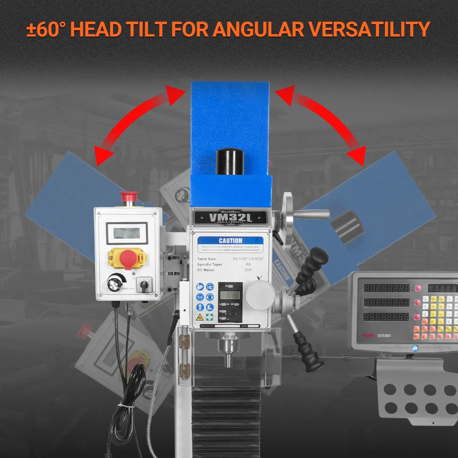 MechMaxx 8x33 Industrial Benchtop Mill Drill Machine with DRO, Model VM32LD