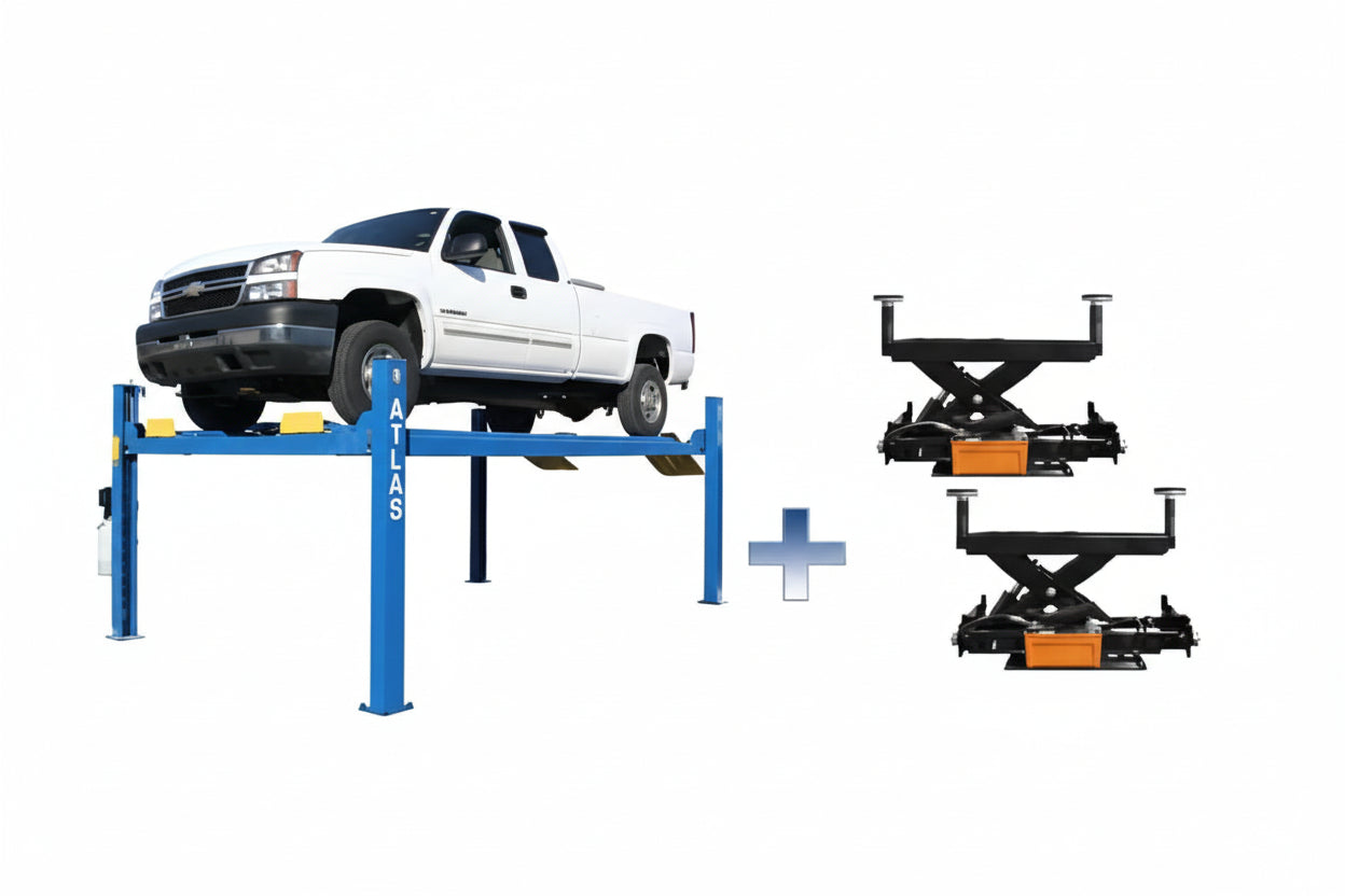 Atlas 412A 12,000 lb 4-Post Alignment Lift with RJ6 Rolling Jacks Combo