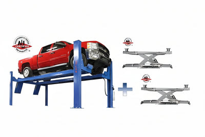 Atlas PVL14 Platinum ALI Certified 14,000 lb 4-Post Lift with RJ7 Rolling Jacks Combo
