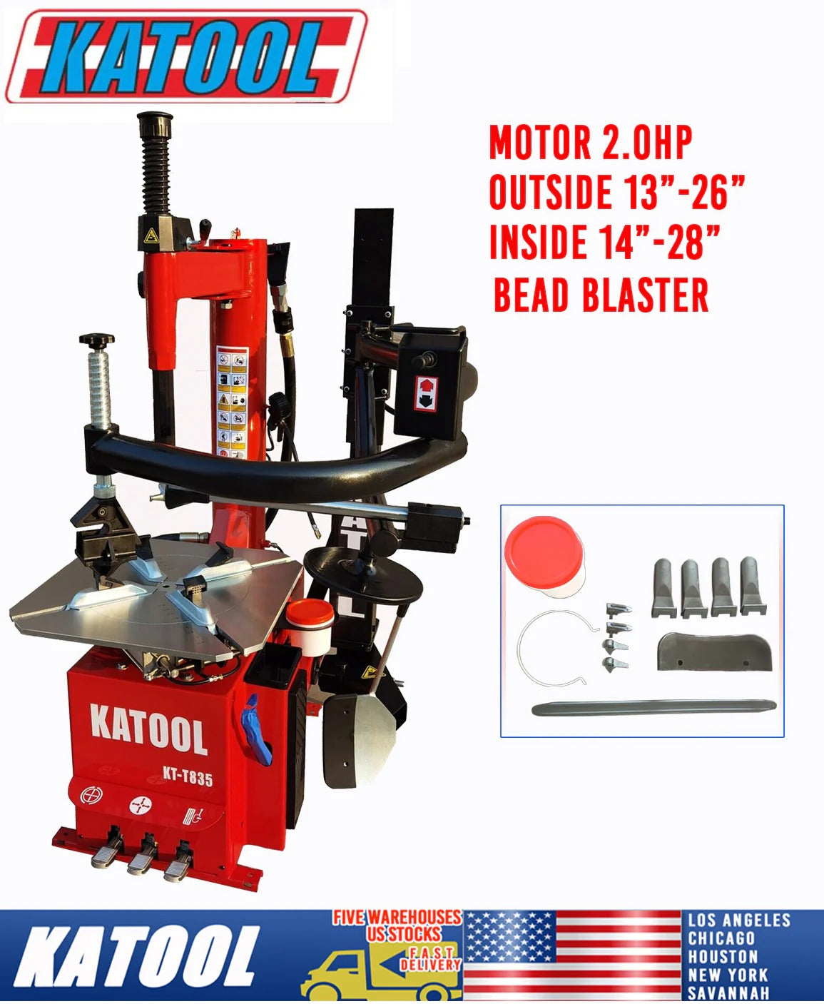 Katool KT-T835 Tire Changer with Single Assist Arm for 12"-28" Rims