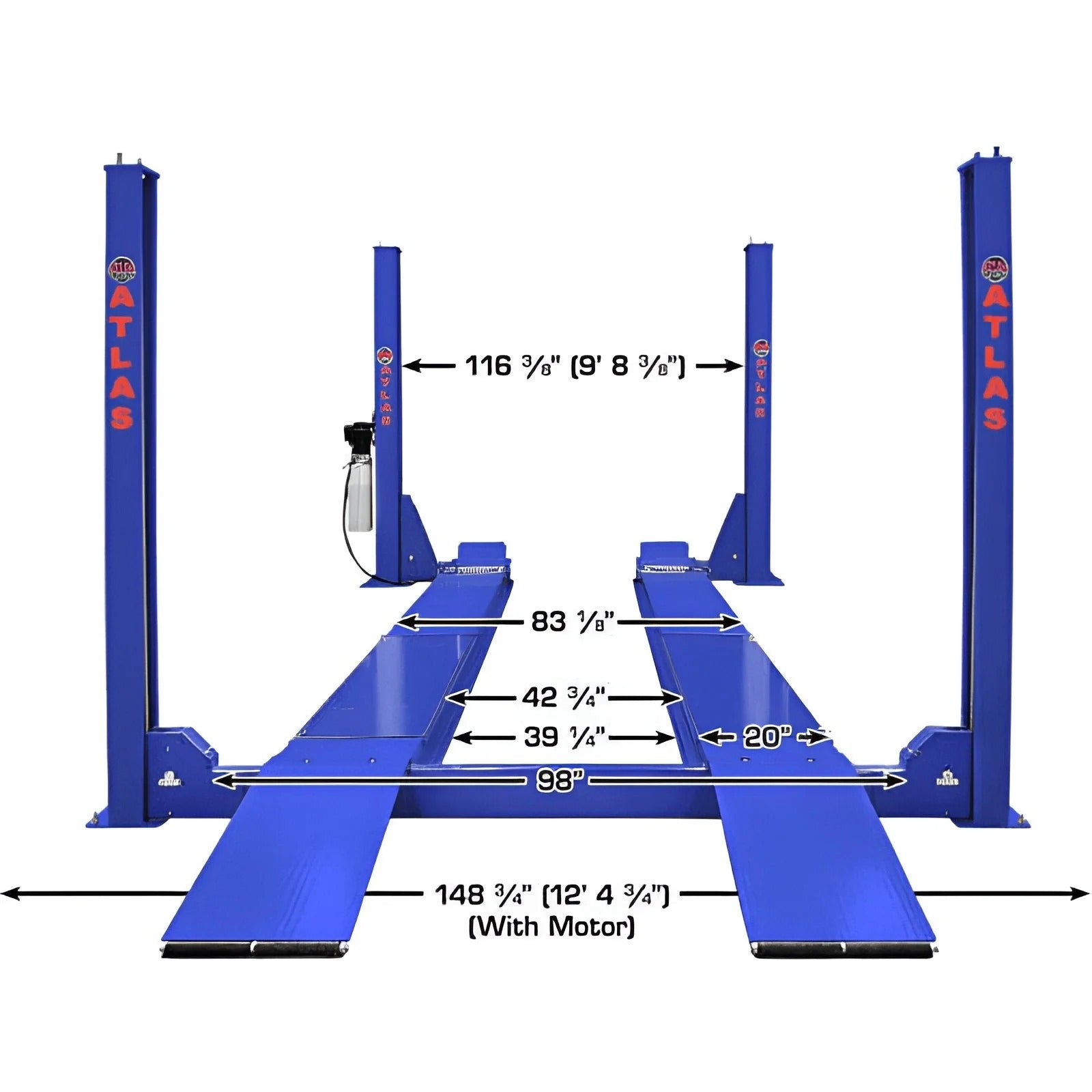 Atlas PVL14 Platinum ALI Certified 14,000 lb 4-Post Lift with RJ7 Rolling Jacks Combo