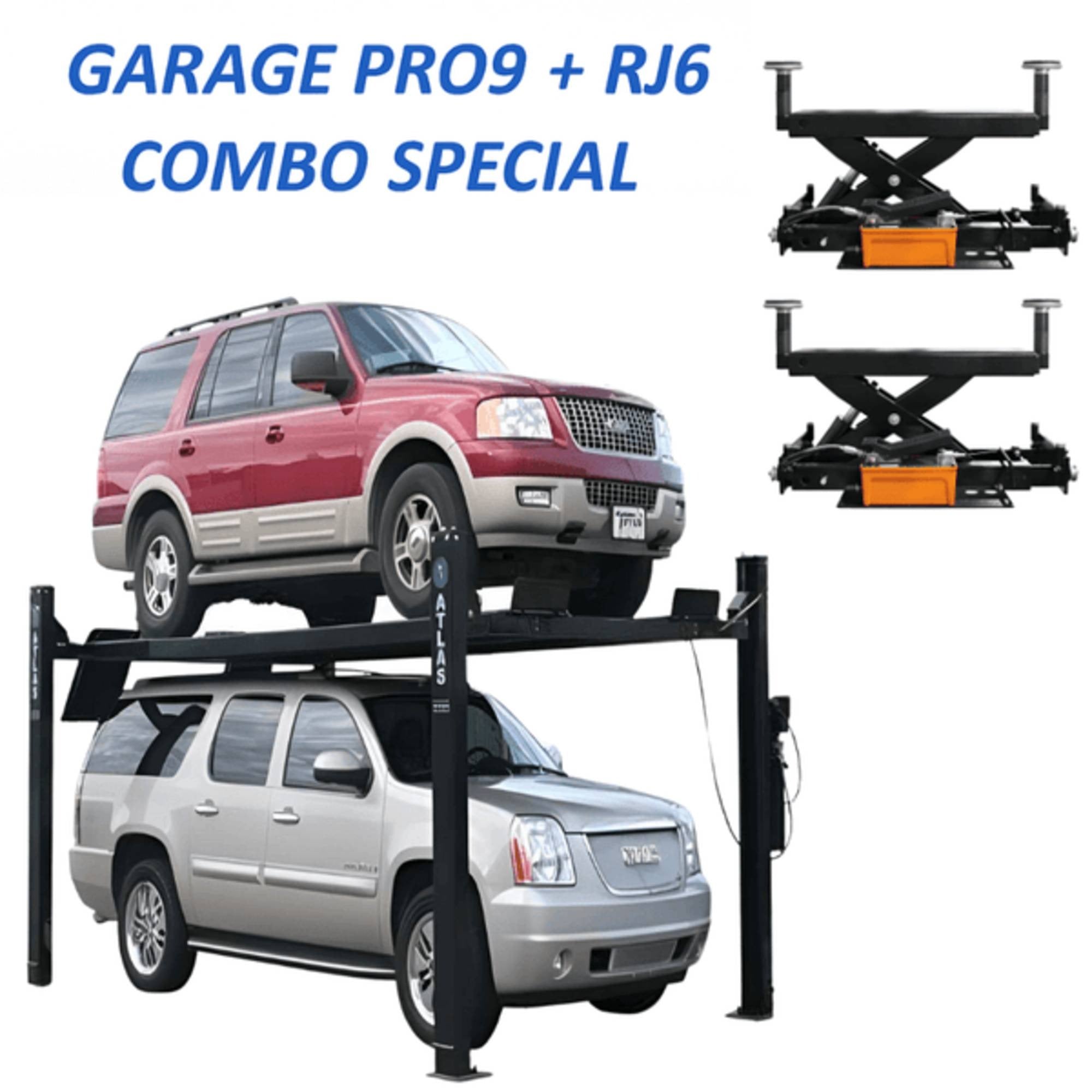 Atlas PRO9000 4-Post Vehicle Lift with RJ6 Rolling Bridge Jacks Combo