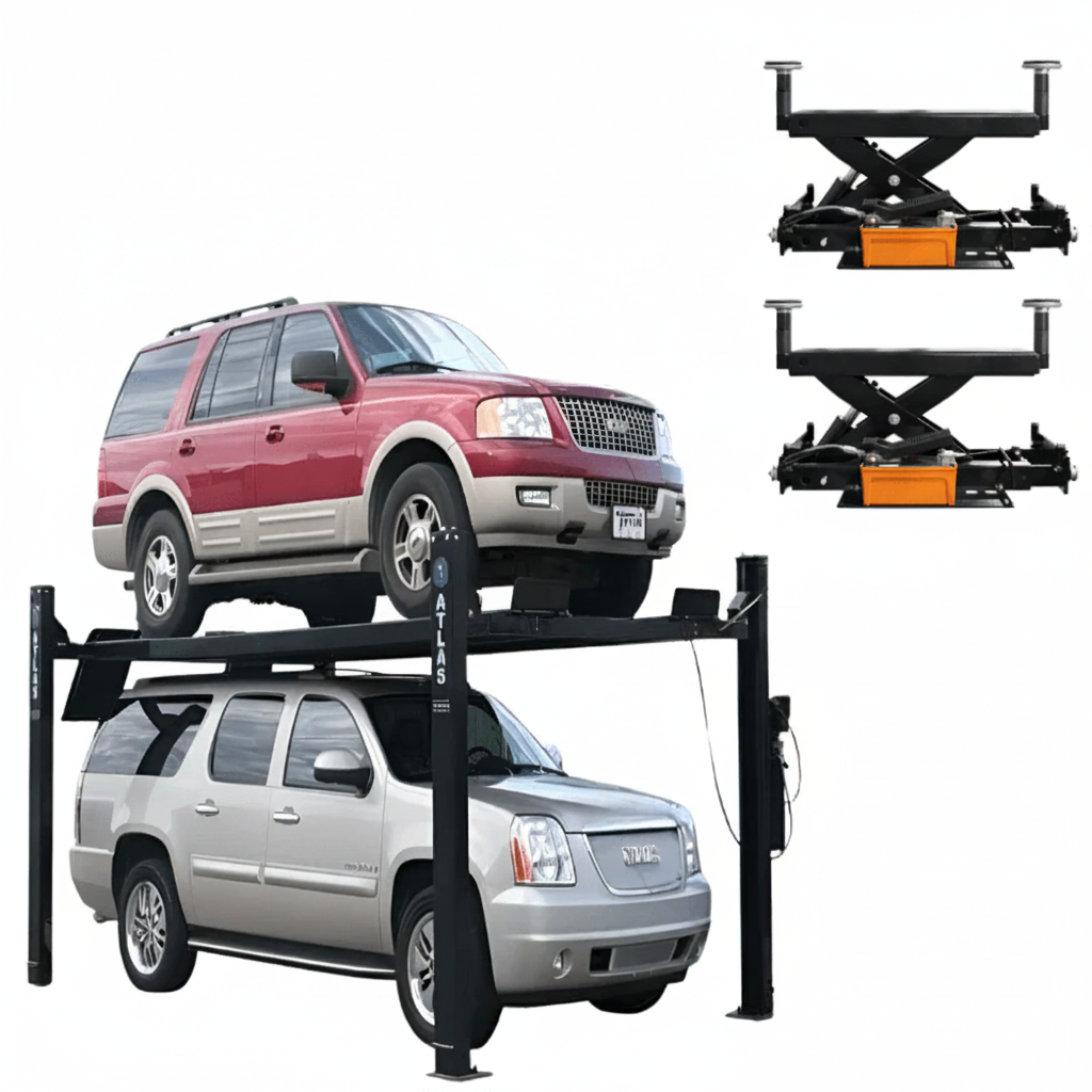 Atlas PRO9000 4-Post Vehicle Lift with RJ6 Rolling Bridge Jacks Combo