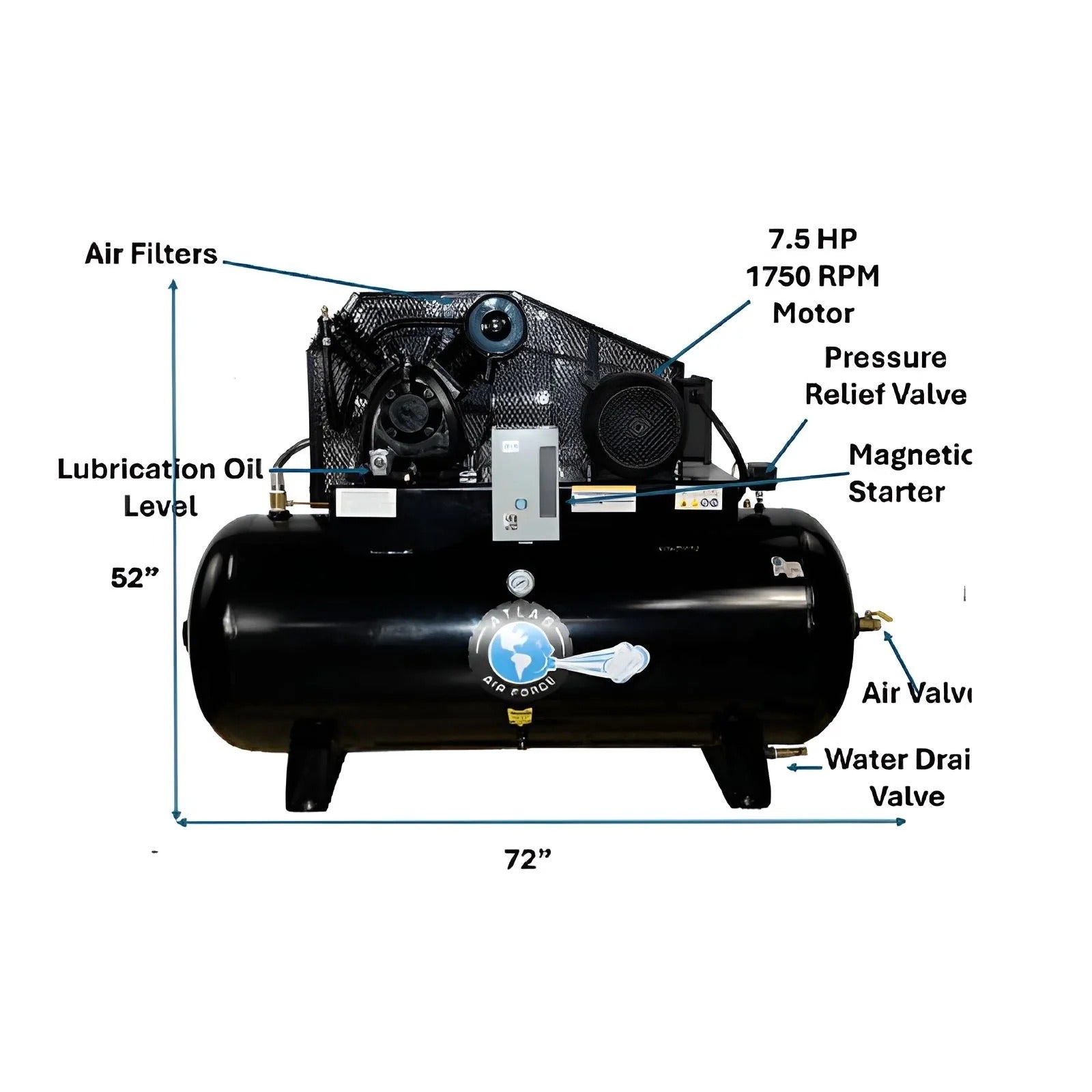 Atlas Air Force AF9 7.5HP Air Compressor with 120-Gallon Tank