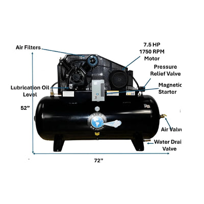 Atlas Air Force AF9 7.5HP Air Compressor with 120-Gallon Tank