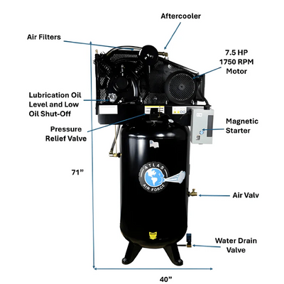 Atlas Air Force AF9 7.5HP Air Compressor with 80-Gallon Tank