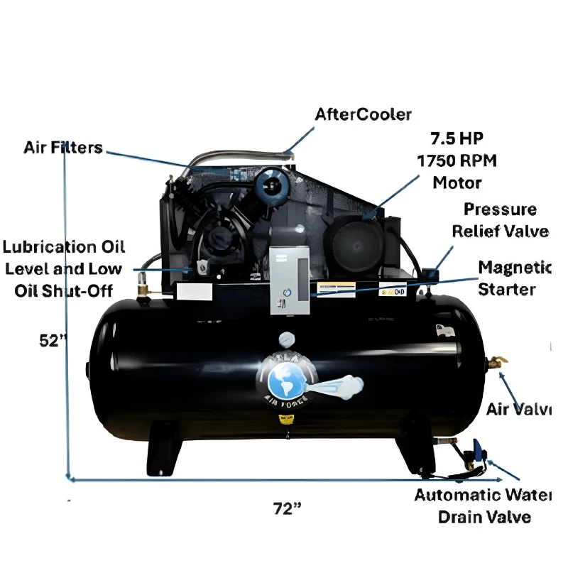 Atlas Air Force AF9P 7.5HP Air Compressor with 120-Gallon Tank and Plus Package