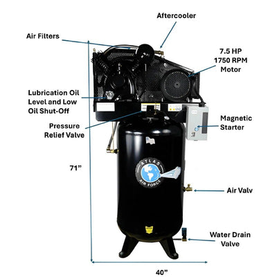 Atlas Air Force AF9P 7.5HP Air Compressor with 80-Gallon Tank and Plus Package