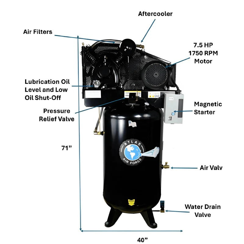 Atlas Air Force AF9P 7.5HP Air Compressor with 80-Gallon Tank and Plus Package