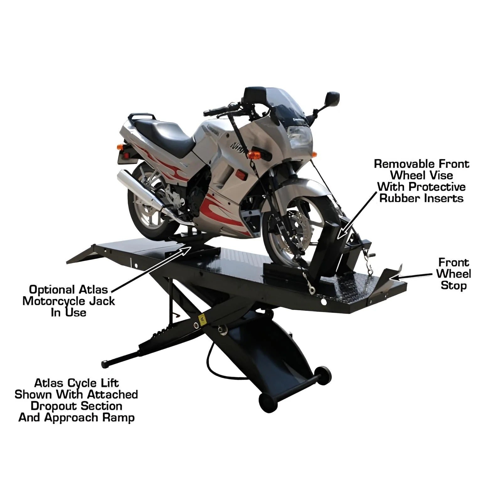 Atlas CycleLift Air-Operated Motorcycle Lift with 1,000 lb Capacity and Extended Platform (WILL CALL)