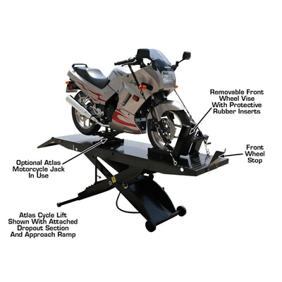 Atlas CycleLift Air-Operated Motorcycle Lift with 1,000 lb Capacity and Extended Platform (WILL CALL)
