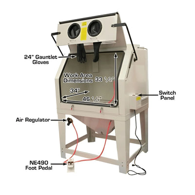 Atlas SBC990 Large Sandblast Cabinet with Vacuum Dust Collection System and Foot Pedal Control