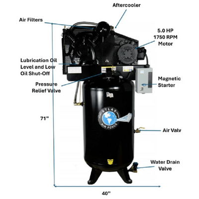 Atlas Air Force AF8P 5HP 80-Gallon Air Compressor with Plus Package