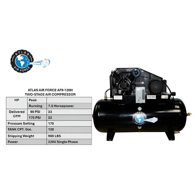 Atlas Air Force AF9 7.5HP Air Compressor with 120-Gallon Tank