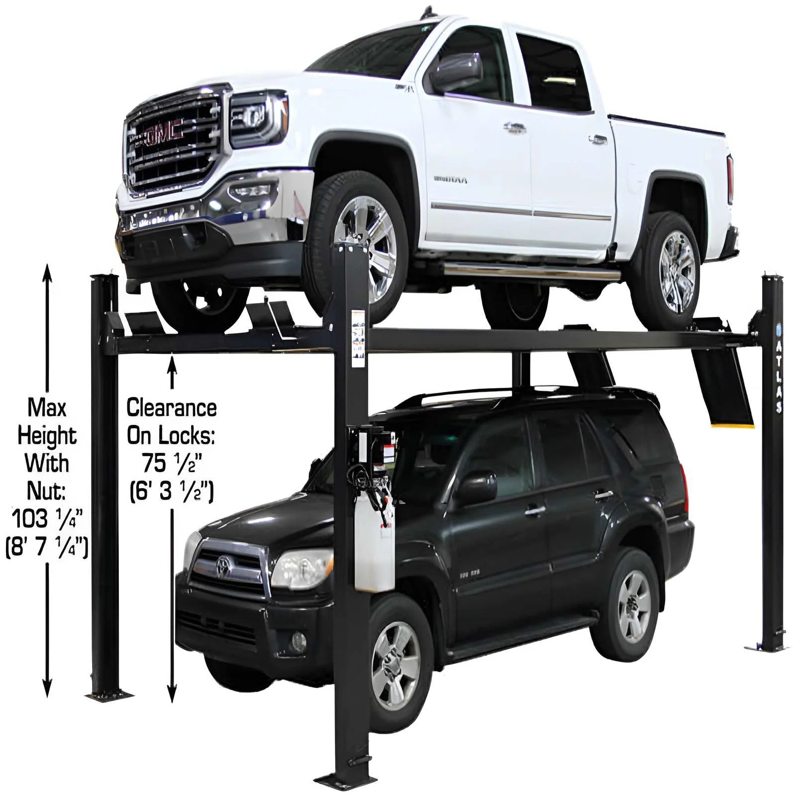 Atlas APEX9 ALI Certified 9,000 lb 4-Post Car Lift with RJ6 Rolling Bridge Jacks Combo