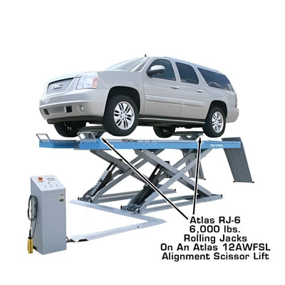 Atlas 12ASL 12,000 lb Alignment Scissor Lift with RJ6 Rolling Jacks Combo