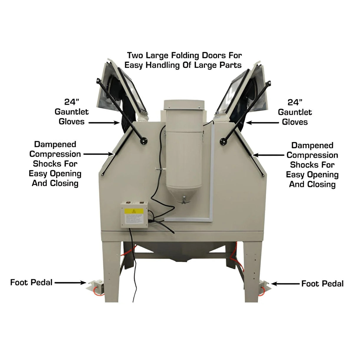 Atlas SBC1200 Extra Large Sandblast Cabinet with Dual Doors, Dual Guns, and Vacuum Dust Collection