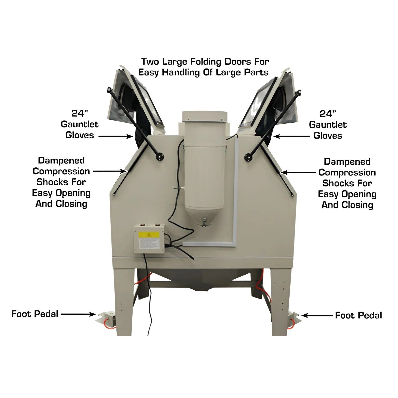 Atlas SBC1200 Extra Large Sandblast Cabinet with Dual Doors, Dual Guns, and Vacuum Dust Collection
