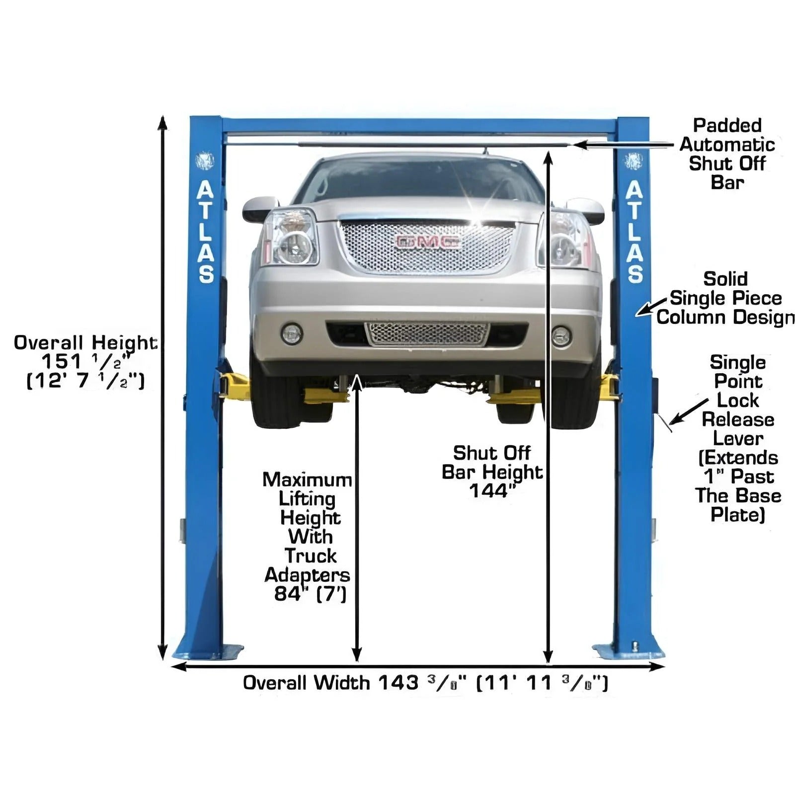 Atlas OHX10000X 10,000 lb Extra-Tall Heavy-Duty 2-Post Lift – Commercial Grade